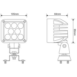 Darbo žibintas LED, 24 W, 1920 lm, kvadratinis, baltas, 95 x 84 x 105 mm „Deutsch“ kištukas, prožektorius, 8 LED, Kramp LA10088