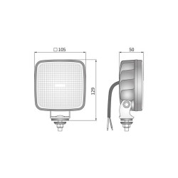 LED darbo žibintas su jungikliu, R23, 22W, 1600lm, kvadratinis, 12-24V, 129x105x50mm, platus prožektorius, tvirtinamas varžtais,
