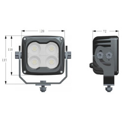 LED darbo žibintas, 70 W, 6000 lm, kvadratinis, 10/45 V, baltas, 120 x 110 x 72 mm, šildomas T° jutikliu, platus apšvietimas, 4 