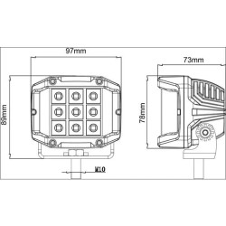 LED darbo žibintas, 22,5 W, 2850 lm, kvadratinis, 10/30 V, 89 x 73 x 97 mm, Kramp LA10094