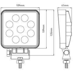 Darbo žibintas LED, 27W, 2376lm, kvadratinis, 10-30V, 135x41x109mm, prožektorius, Kramp LA10052