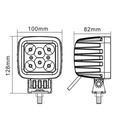 Darbo žibintas LED, 42W, 3780lm, kvadratinis, 10/30V, 128x82x100mm, prožektorius, 6 LED, Kramp LA10028