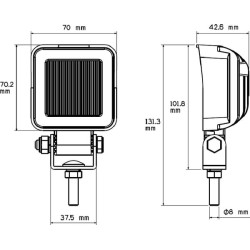 Darbo žibintas LED, 8W, 720lm, kvadratinis, 10/12/24/30V, 101,8x42,5x70mm, prožektorius, Kramp LA22817