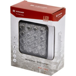 LED darbo žibintas, 25 W, 3040 lm, kvadratinis, 10/30 V, 108 x 48 x 108 mm, taškinis spindulys, 16 LED, Kramp LA10024