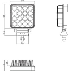 LED darbo žibintas, 25 W, 3040 lm, kvadratinis, 10/30 V, 108 x 48 x 108 mm, taškinis spindulys, 16 LED, Kramp LA10024