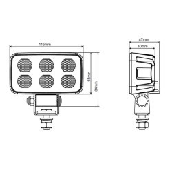 Darbo žibintas LED, 60W, 4630lm, stačiakampis, 12/24V, baltas, 115x65x47mm „Deutsch“ kištukas, prožektorius, 12LED LA10834
