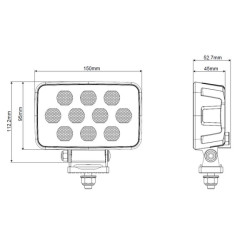 LED darbo žibintas, 100 W, 8950 lm, stačiakampis, 12/24 V, baltas, 150 x 112 x 52,7 mm „Deutsch“ kištukas, prožektorius, 20 LED 