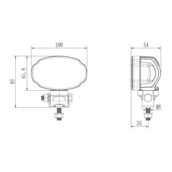 Darbo žibintas LED, 20 W, 3000 lm, ovalus, baltas, 100 x 54 x 93 mm, „Deutsch“ 2 kontaktų, prožektorius, „Kramp“ (10 vnt. dėžutė
