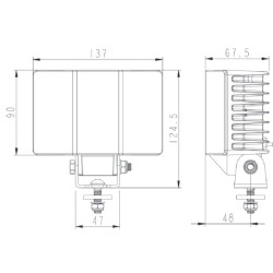 LED darbo žibintas, 60 W, 5700 lm, stačiakampis, 9–36 V, 137 x 90 x 67,5 mm, platus apšvietimas, Kramp LA10521