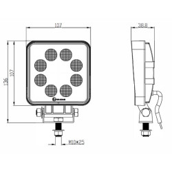 Darbo žibintas LED, 27W, 2376lm, stačiakampis, baltas, 107x38,8x136mm, prožektorius, Kramp LA10904