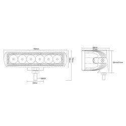 LED darbo žibintas, 18 W, 1620 lm, stačiakampis, baltas, 160 x 60 x 70 mm, taškinis, Kramp LA10902