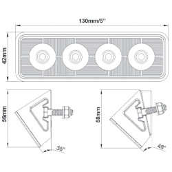Darbo žibintas LED, 24W, 2800lm, stačiakampis, 9-36V, 130x42x42mm, prožektorius, Kramp LA10526