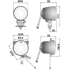 Halogeninis darbo žibintas, 55/70 W, apvalus, 12 V, prisukamas, 117x AMP kištukas LA641551