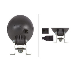 Halogeninis darbo žibintas, 55/70 W, apvalus, 12/24 V, skaidrus, korpusas: pilkas, 110 x 103 x 170 mm AMP kištukas, Hella 1GM996