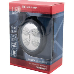 Darbo žibintas LED, 18 W, 1500 lm, apvalus, 10/30 V, Ø 117 mm „Deutsch“ kištukas, prožektorius, 4 LED, Kramp LA10018