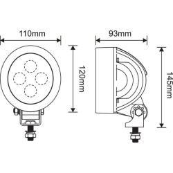 Darbo žibintas LED, 40 W, 4500 lm, apvalus, baltas, 110 x 93 x 145 mm, platus prožektorius, 4 LED, Kramp LA10416