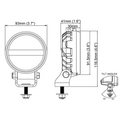 Darbo žibintas LED, 16 W, 1600 lm, apvalus, 12/24 V, baltas, tvirtinamas varžtais, 93 x 93 x 116,5 mm, „Deutsch“ 2 kontaktų, pla