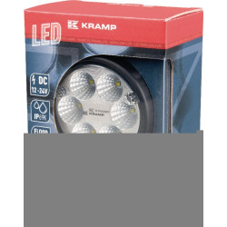 Darbo žibintas LED, 24 W, 1500 lm, apvalus, 10/30 V, Ø 117 mm „Deutsch“ kištukas, prožektorius, 6 LED, Kramp LA10007