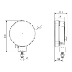 Darbo žibintas LED, 27 W, 3420 lm, apvalus, baltas, 100 x 48,5 x 120 mm, „Deutsch“ 2 kontaktų, prožektorius, „Kramp“ (10 vnt. dė