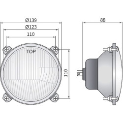 Halogeninis žibintas, apvalus, 12/24V, 123x123mm, Kramp LA80155