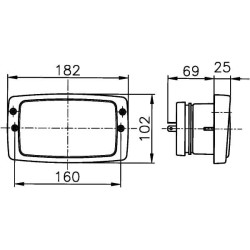 Halogeninis priekinis žibintas, stačiakampis, 12/24V, skaidrus, tvirtinamas varžtais, 182x94x102mm, Hella 1AB006213027