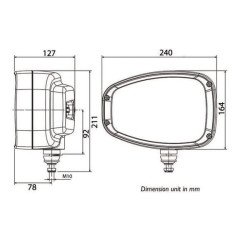 Priekinis LED žibintas, kairysis, didelio našumo, 22/32 W, stačiakampis, 12-24 V, 240 x 127 x 164 mm, „Deutsch“ 6 kontaktų, šild
