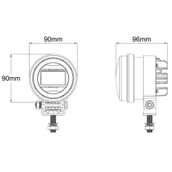 LED žibintas, 25/5W, apvalus, 10-30V, Ø90mm, tolimosios šviesos, gabaritiniai žibintai, H9 jungtis, Kramp LA80090