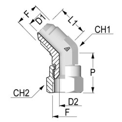 Alkūnė išorinė/vidinė 1-1/16 JIC 45° KOU4517