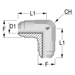 Alkūninė jungtis M 9/16 JIC 90° K09