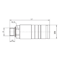 Greito sujungimo mova, M22x1.5 išorinė, moteriška UX101AME22L