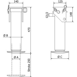 Stovo cilindras 85-250C, su kaiščio fiksatoriumi SP85250C